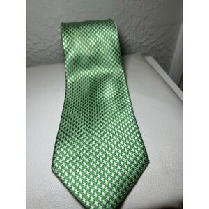 Tie Bar Green White Houndstooth Tie Silk Handmade Necktie Office Formal‎ 3.5 in